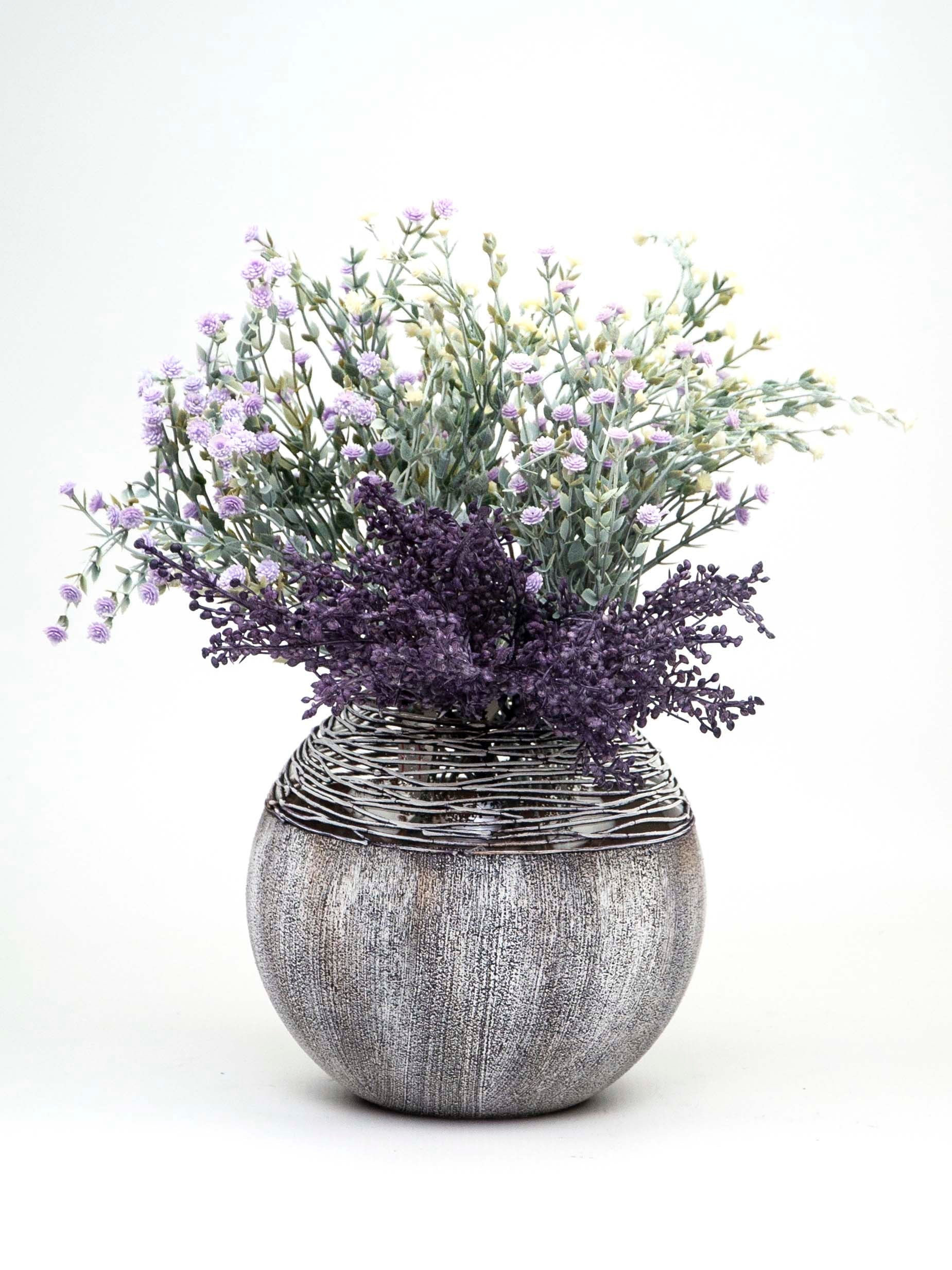 Grey Round Glass Vase for Flowers