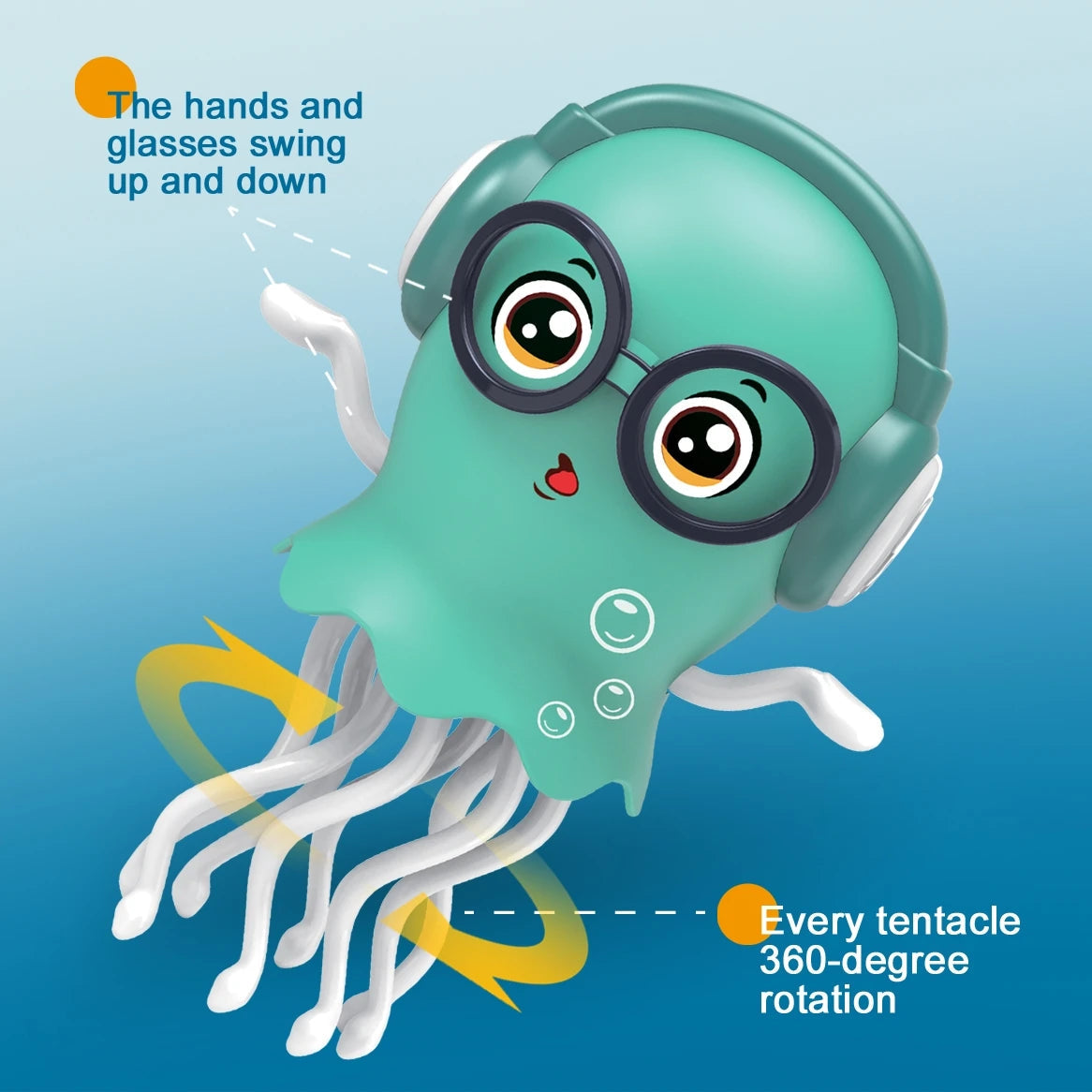 An electrically-powered crawling dancing jellyfish toy, an octopus wit