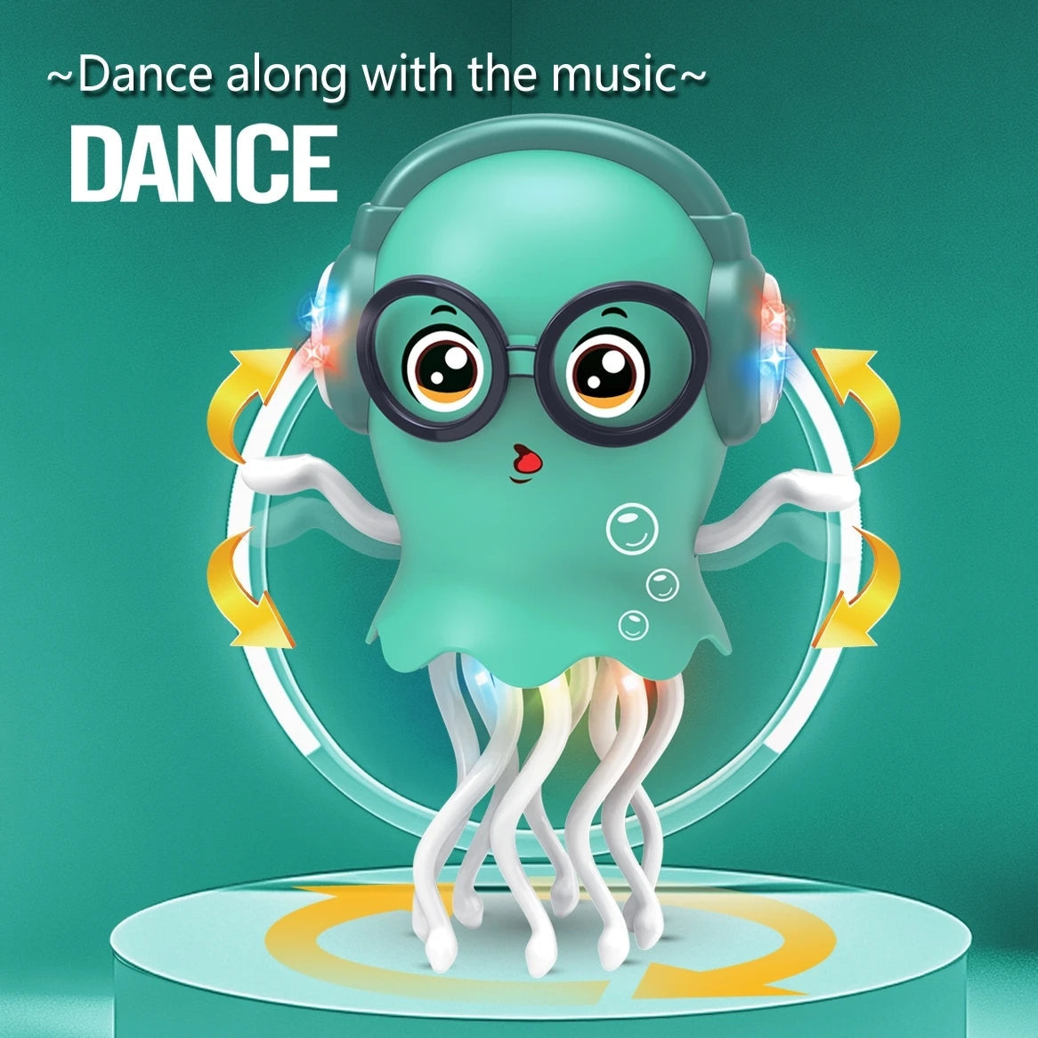 An electrically-powered crawling dancing jellyfish toy, an octopus wit