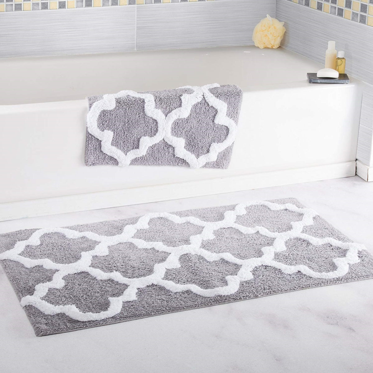 Bedford Home  100 Percent Cotton 2 Piece Trellis Bathroom Mat