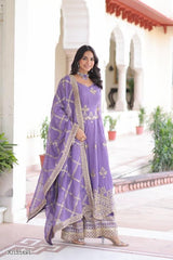 Silver Sequin Embroidered Gown with Dupatta And Bottom