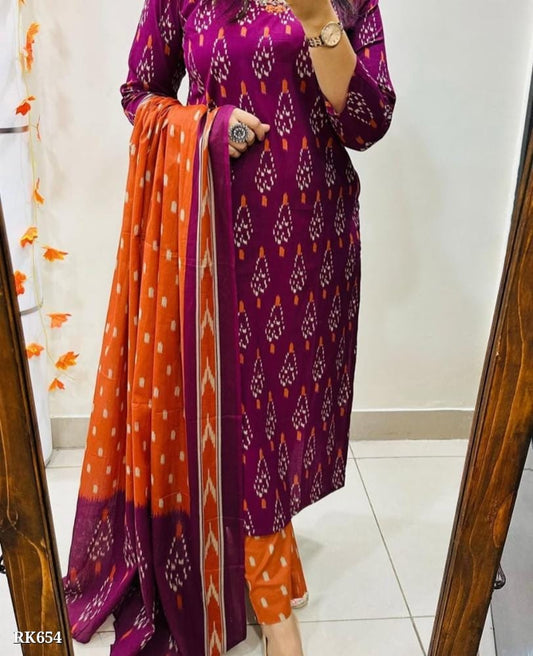 New straight  kurta 3 pcs set with new style in machin print