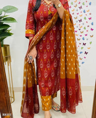 New straight  kurta 3 pcs set with new style in machin print