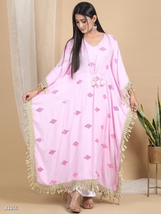 Ridaa Rayon Women's Printed Kaftan Kurta Pant Set For Women Stylish Kaftan Set