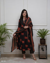 Cotton set  printed floral on kurta & slit with highlights