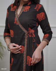 Cotton set  printed floral on kurta & slit with highlights