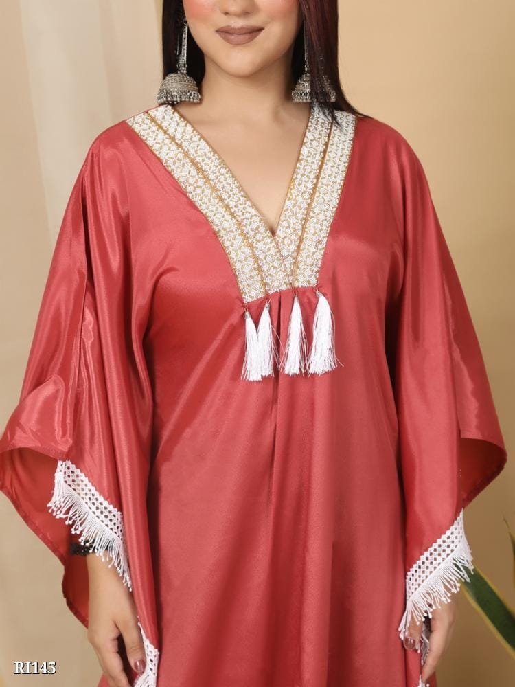 Ridaa Women's Crepe Kaftan Kurti With Pant Set