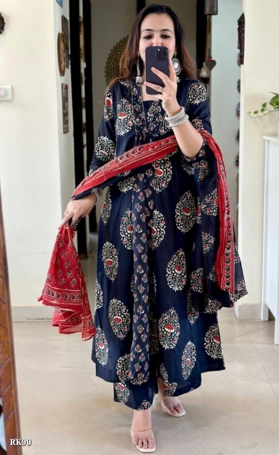 New anarkali kurta set with Cotton dupatta pant