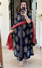 New anarkali kurta set with Cotton dupatta pant