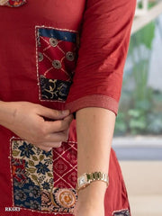 Original Patch  work on kurti with kantha handwork on kurta nd sleves