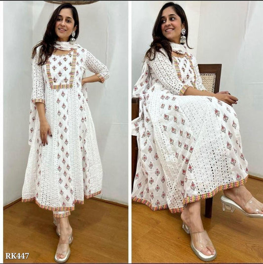 Anarkali chikankari Kurti with Mirror Embroidery Work
