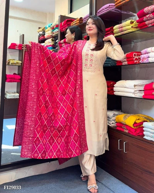 Designer Banarasi Bandhej Suit with Bandhani Dupatta