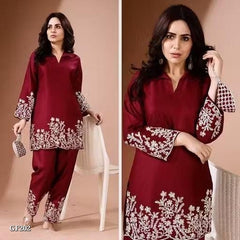 maroon women embroidered co-rd set*