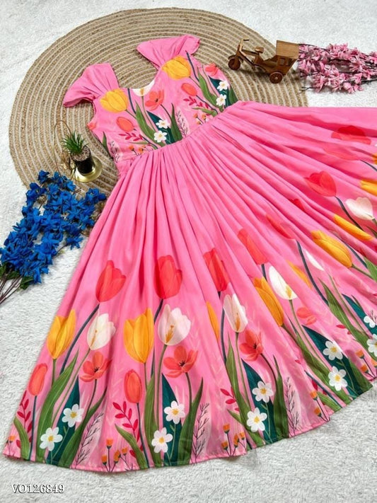 Premium Muslin Cotton Gown - Digital Print Ready to Wear for Dresses &amp; Gowns