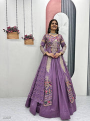 Women Purple Embroidered Lehenga Choli Set with Dupatta