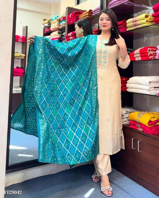 Designer Banarasi Bandhej Suit with Bandhani Dupatta