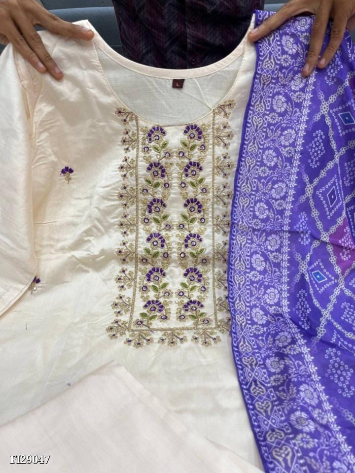 Designer Banarasi Bandhej Suit with Bandhani Dupatta