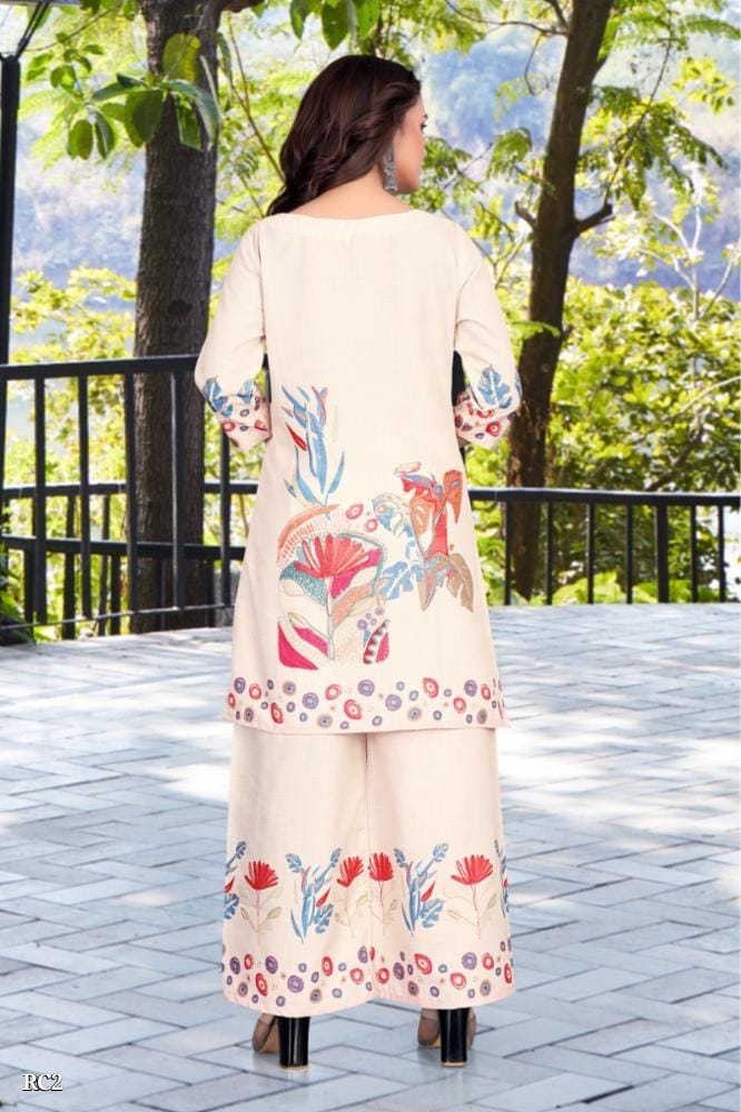 Women's 100% Cotton Co-ord Set Printed Kurta and Palazzo Set for Women Ethnic Floral Cotton Suit Set for Casual,