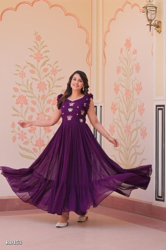 Royal Purple Embroidered Georgette Anarkali Gown for Parties