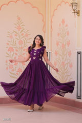 Royal Purple Embroidered Georgette Anarkali Gown for Parties