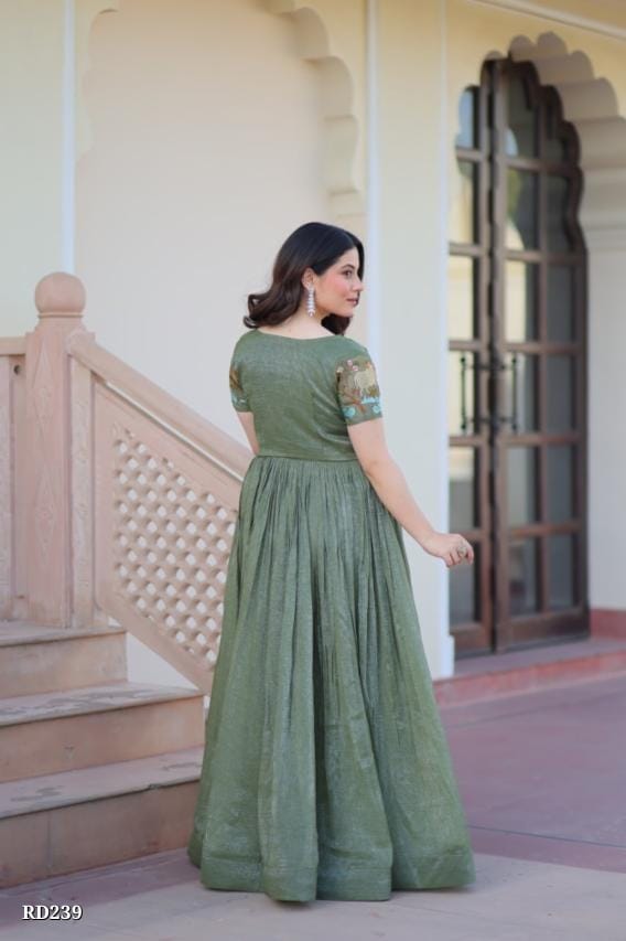 Olive Green  Embroidered Anarkali Gown
