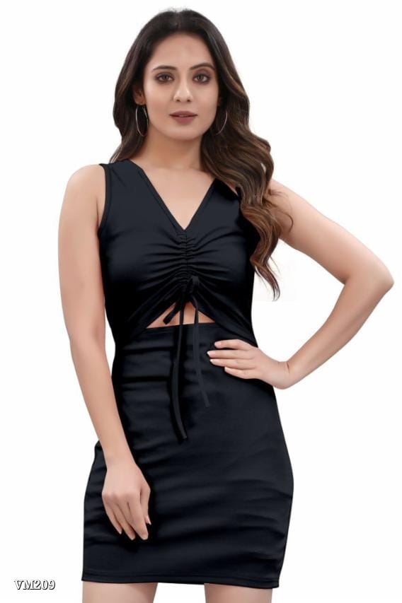 Women's Sleeveless Bodycon Mini Dress with Front Tie & Cut-Out