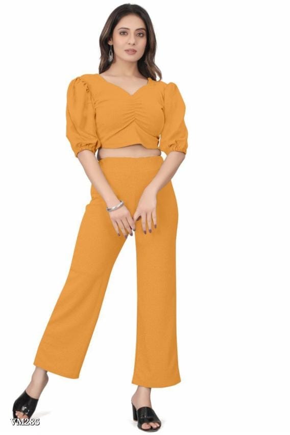 Women’s Puff Sleeve Crop Top &amp; Wide Leg Pant Co-Ord Set