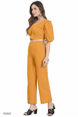 Women’s Puff Sleeve Crop Top &amp; Wide Leg Pant Co-Ord Set