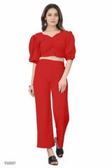 Women’s Puff Sleeve Crop Top &amp; Wide Leg Pant Co-Ord Set