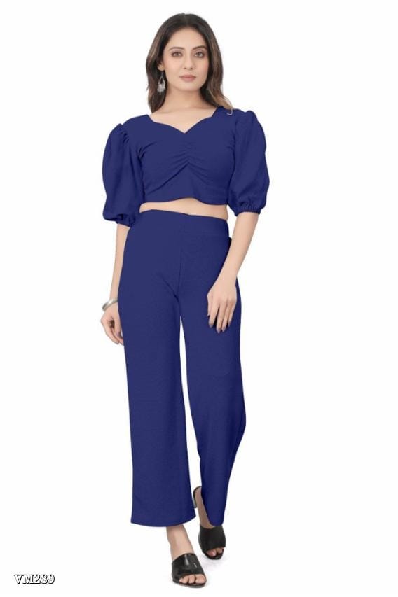 Women’s Puff Sleeve Crop Top &amp; Wide Leg Pant Co-Ord Set