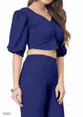 Women’s Puff Sleeve Crop Top &amp; Wide Leg Pant Co-Ord Set