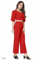 Women’s Puff Sleeve Crop Top &amp; Wide Leg Pant Co-Ord Set