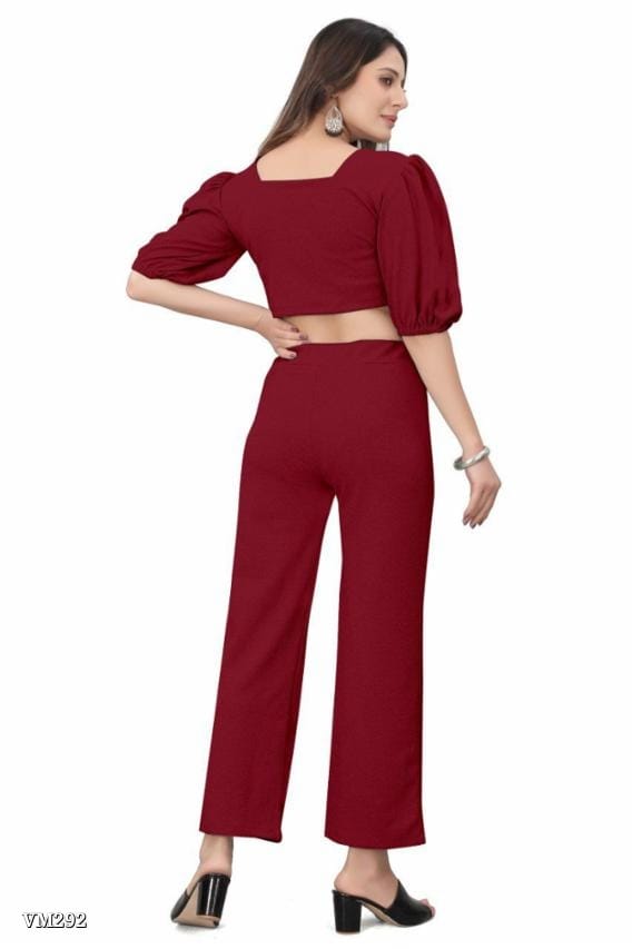 Women’s Puff Sleeve Crop Top &amp; Wide Leg Pant Co-Ord Set