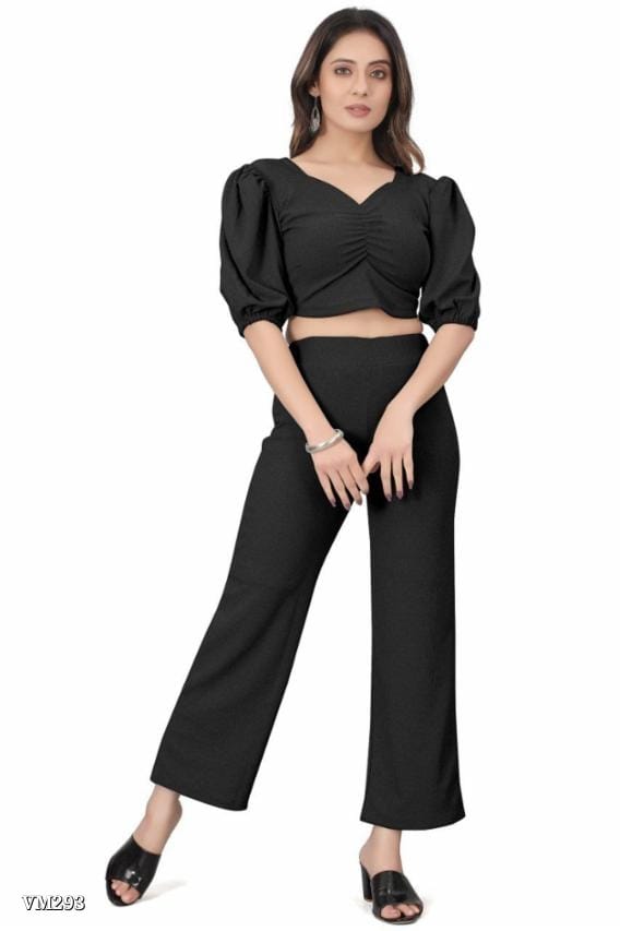 Women’s Puff Sleeve Crop Top &amp; Wide Leg Pant Co-Ord Set