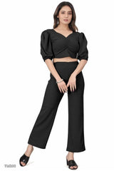 Women’s Puff Sleeve Crop Top &amp; Wide Leg Pant Co-Ord Set