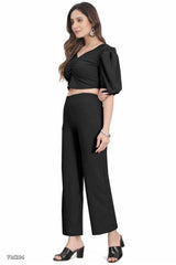Women’s Puff Sleeve Crop Top &amp; Wide Leg Pant Co-Ord Set