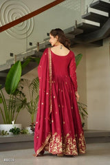 Wine Red Georgette Embroidered Anarkali Gown with Dupatta