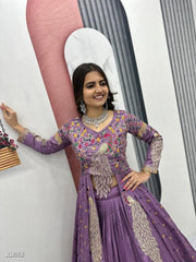 Women Purple Embroidered Lehenga Choli Set with Dupatta
