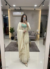 Chinon Silk Embroidered Suits Plazoo Set with Dupatta