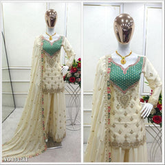 Chinon Silk Embroidered Suits Plazoo Set with Dupatta