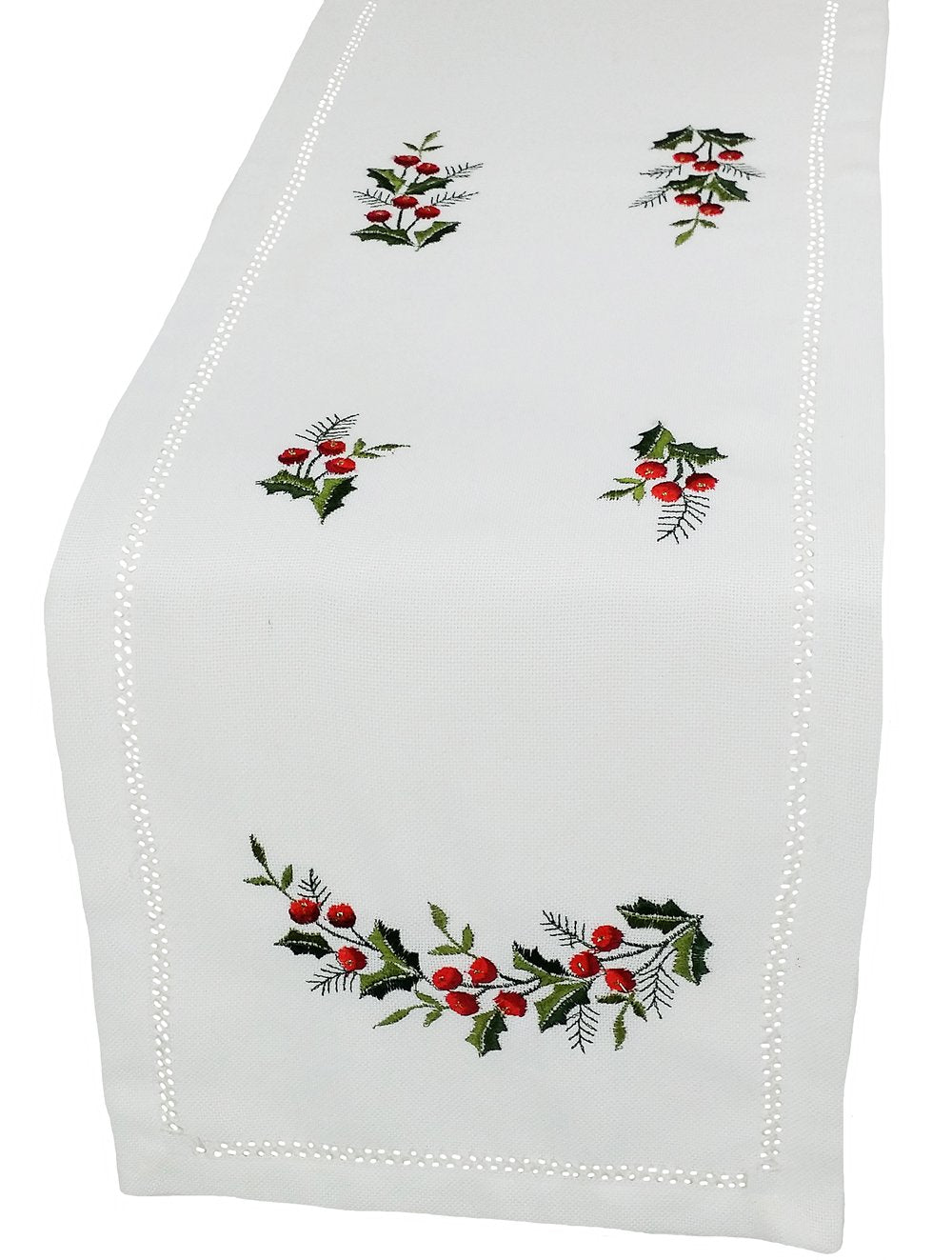XD108059 Holly Berry Mini Table Runner 12x28 White Poliviscose