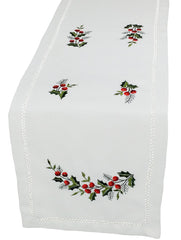 XD108059 Holly Berry Mini Table Runner 12x28 White Poliviscose