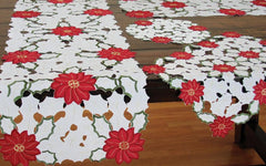 XD13024 Holiday Poinsettia Mini Table Runner 12x28 White