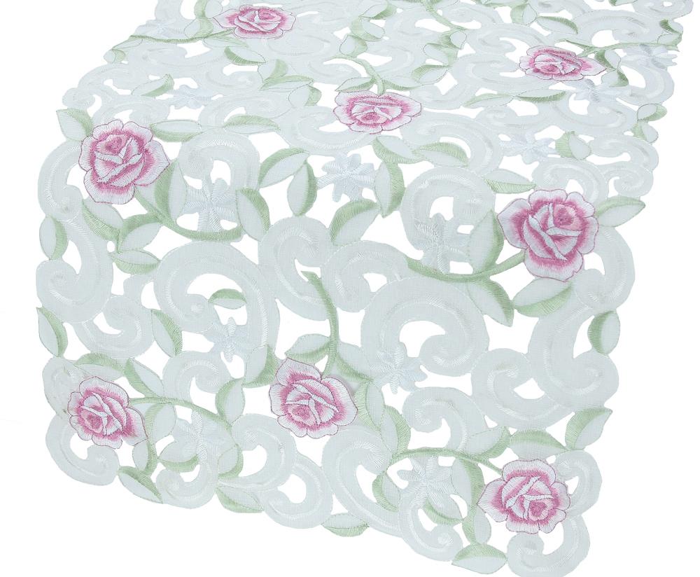Xia Home Fashions Dainty Rose Mini Table Runner Embroidery Cutwork