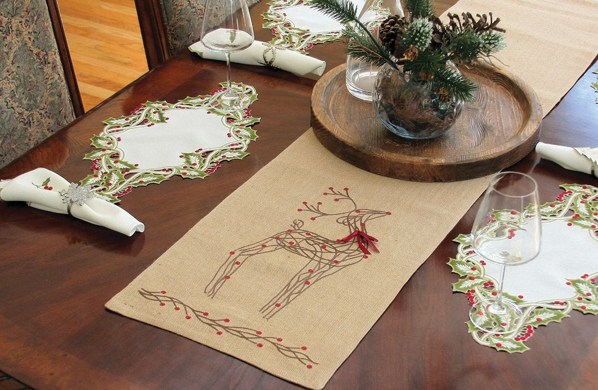Rustic Reindeer Burlap Table Runner