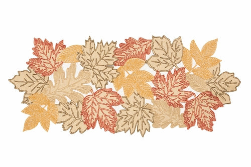 XD18805 Autumn Leaf Cutwork Embroidered Table Runner White 16x36