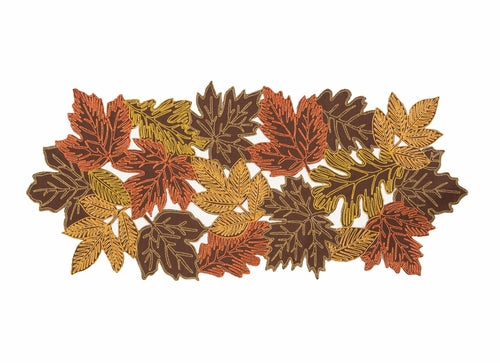XD18805 Autumn Leaf Cutwork Embroidered Table Runner White 16x36