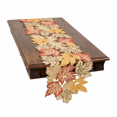 XD18805 Autumn Leaf Cutwork Embroidered Table Runner White 16x36