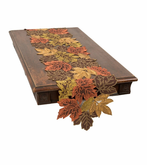 XD18805 Autumn Leaf Cutwork Embroidered Table Runner White 16x36