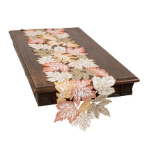 XD18805 Autumn Leaf Cutwork Embroidered Table Runner White 16x36